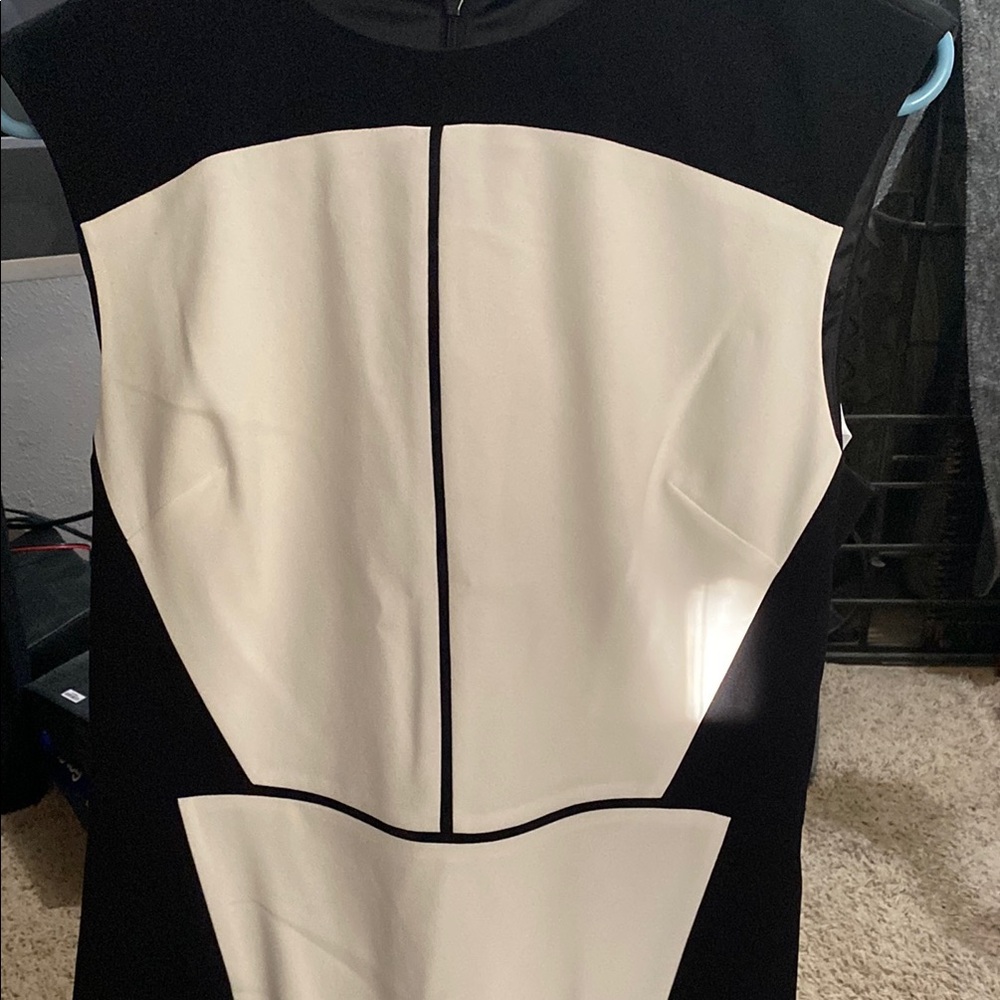 Black and White Sleeveless Sheath Midi Dress